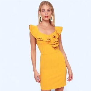 lulu’s ✧ Mustard Yellow Ruffle Bodycon Dress Small